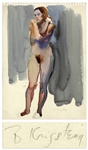 Bernard Krigstein Nude Watercolor -- Measures 15 x 11
